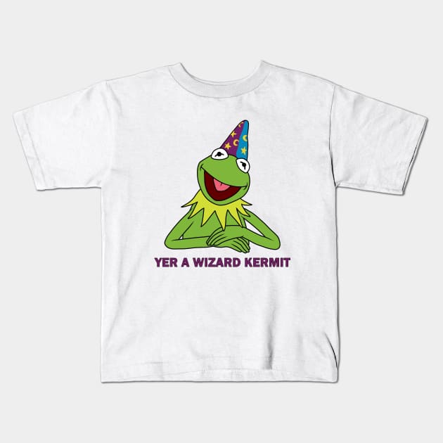 Yer A Wizard Kermit Kids T-Shirt by valentinahramov